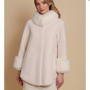 Santinni 'Scarlett' Wool and Faux Fur
Cape Coat in Bianco